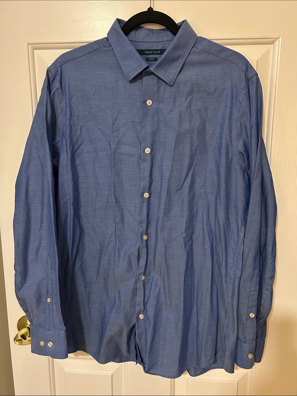 Perry Ellis Blue Micro-Pattern Long Sleeve Dress Shirt 2-tone
